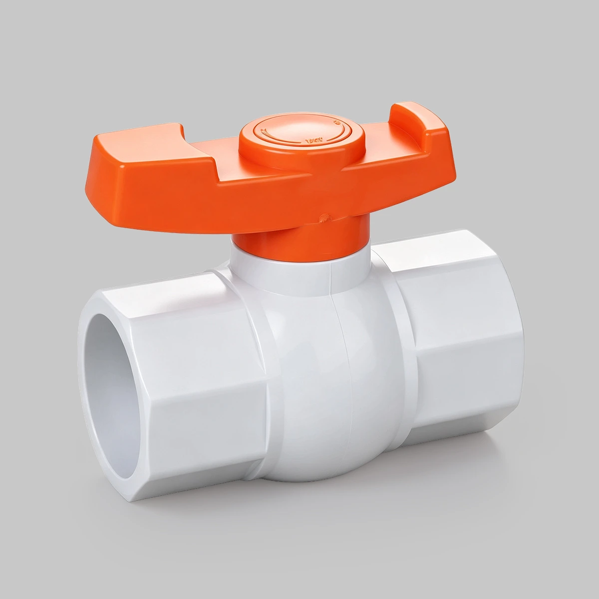pvc-octagonal-ball-valve-white-slip-t-handle 1 White octagonal PVC ball valve with slip socket and T-handle