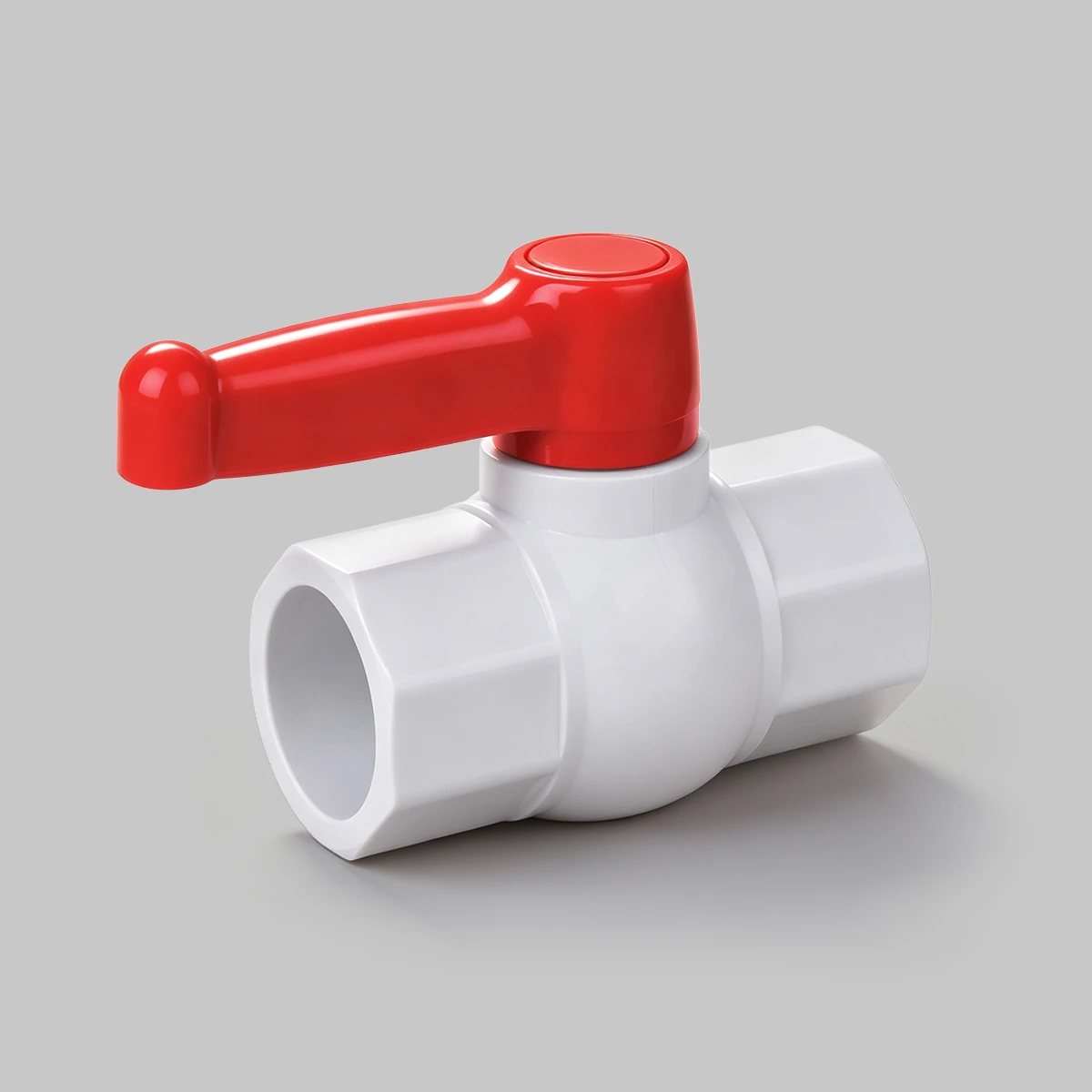 pvc-octagonal-ball-valve-white-slip-low-torque-handle 2 White octagonal PVC ball valve with slip socket and low torque handle
