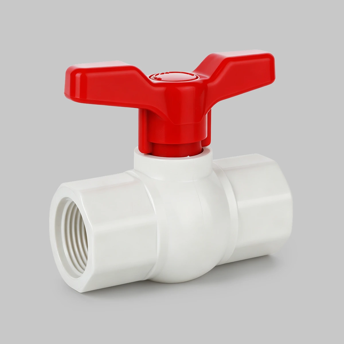 pvc-octagonal-ball-valve-light-cream-white-female-thread 4 ight cream white female threaded octagonal PVC ball valve
