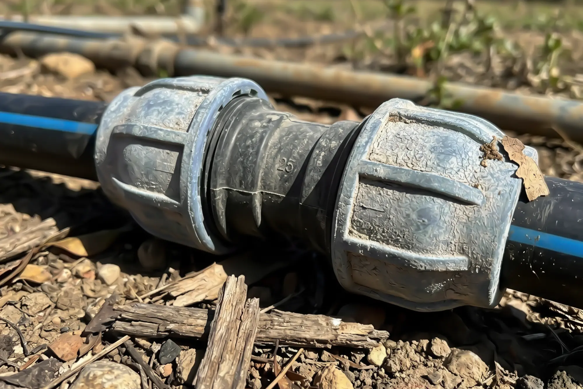 PP compression fitting surface chalking caused by UV degradation after outdoor sunlight exposure