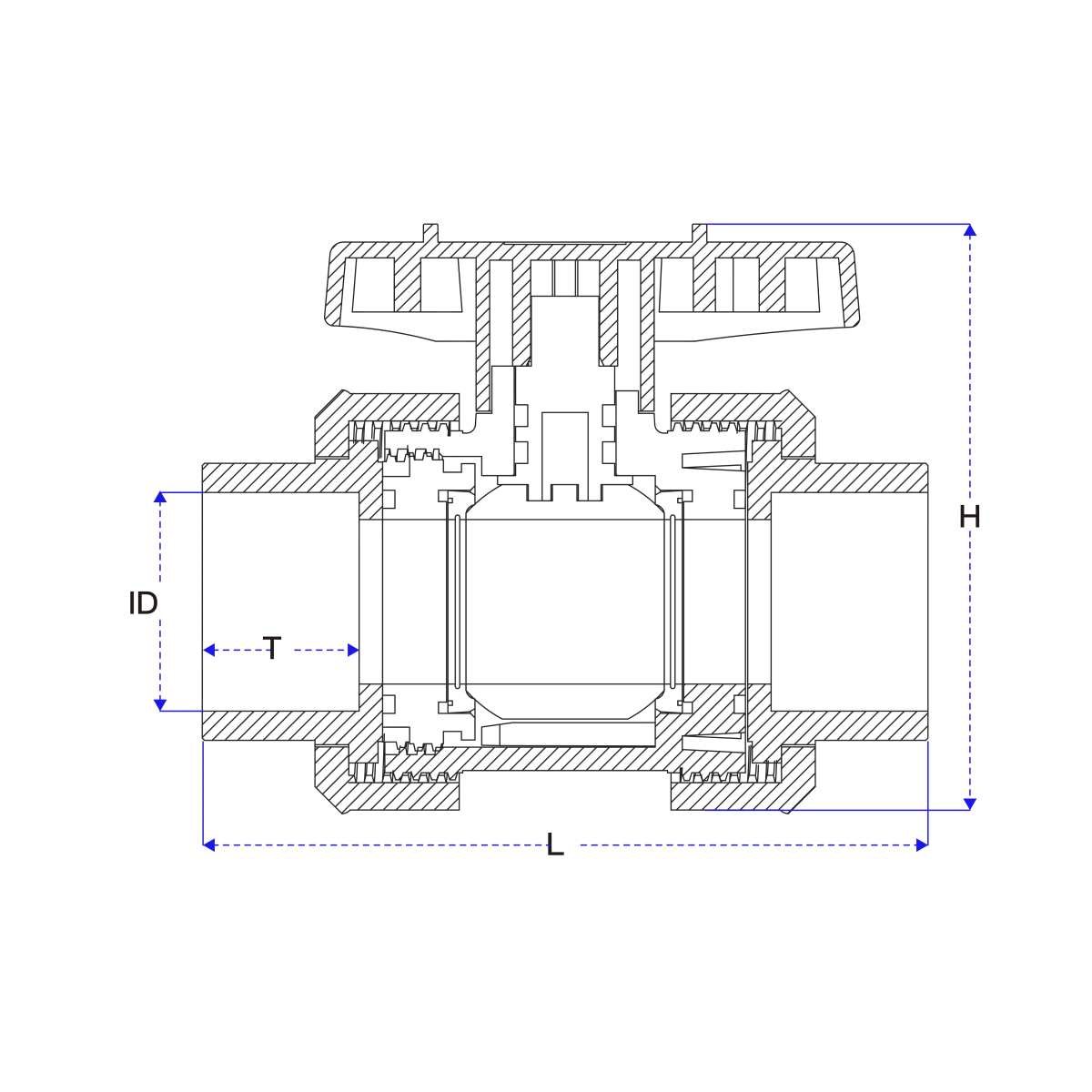 PVC True Union Ball Valve-Technical Drawing-JRV15 7 JRV15 PVC true union ball valve technical drawing showing the dual union valve structure