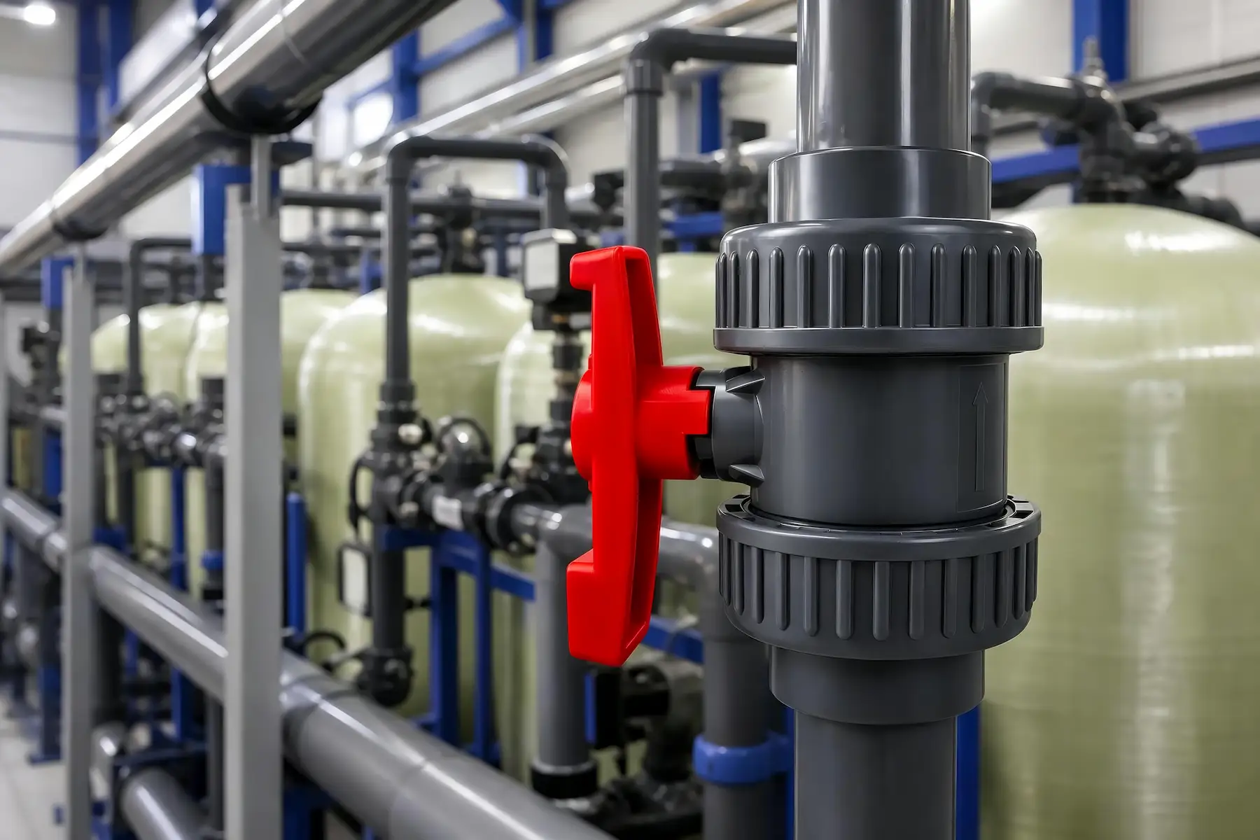 Images of Jaro Industry double-union valves in use at a chemical plant