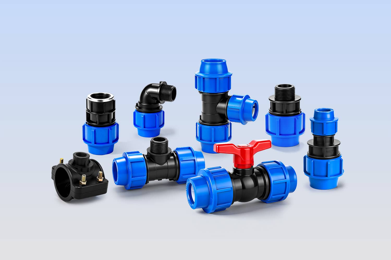 JRV18-1-two pieces ball valve 8 PP compression fittings and ball valve for polyethylene pipe systems
